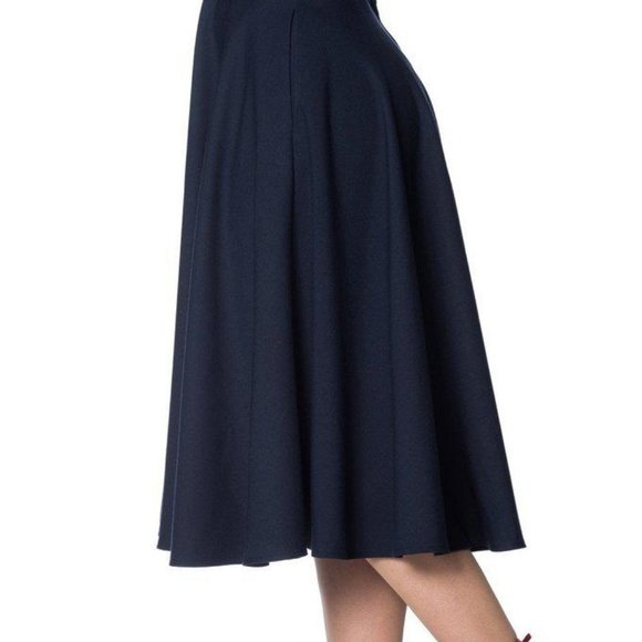 NWT Medium DiDi Navy Blue Retro Rockabilly Vintage Swing Pocket Skirt Modcloth - Picture 2 of 8